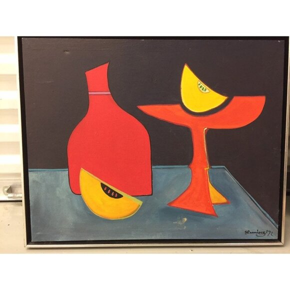Abraham Ramirez Painting "Still Life", Oil On Board Signed '72 Mexico Framed - Picture 1 of 8